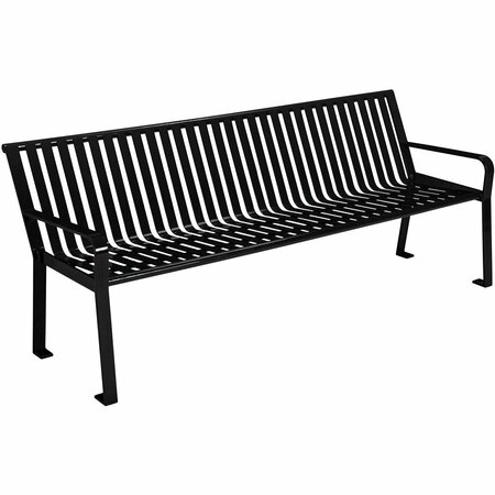 Global Industrial Outdoor Steel Slat Park Bench, 6 ft., Black 694854BK